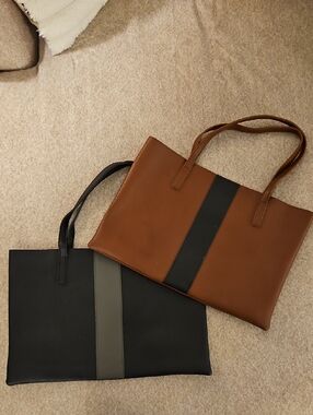 Vince Camuto Tan and Black Pebbled Tote